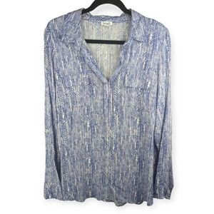 SPLENDID Anthropologie Ikat Henley Top Blue White Periwinkle Herringbone XL